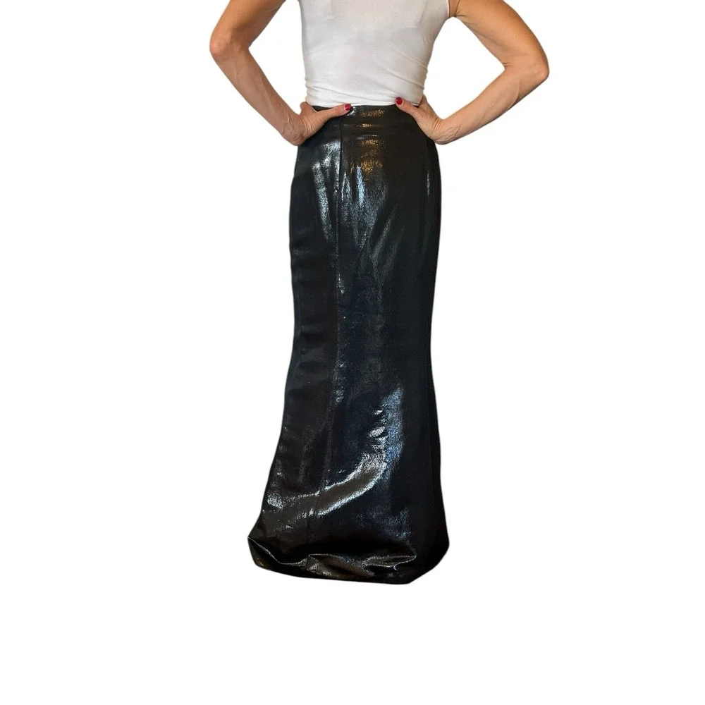 WOMEN'S PAMELLA ROLAND BLACK METALLIC LONG MAXI FORMAL SKIRT  6